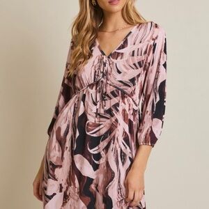 Pink and Brown Abstract Print Dress